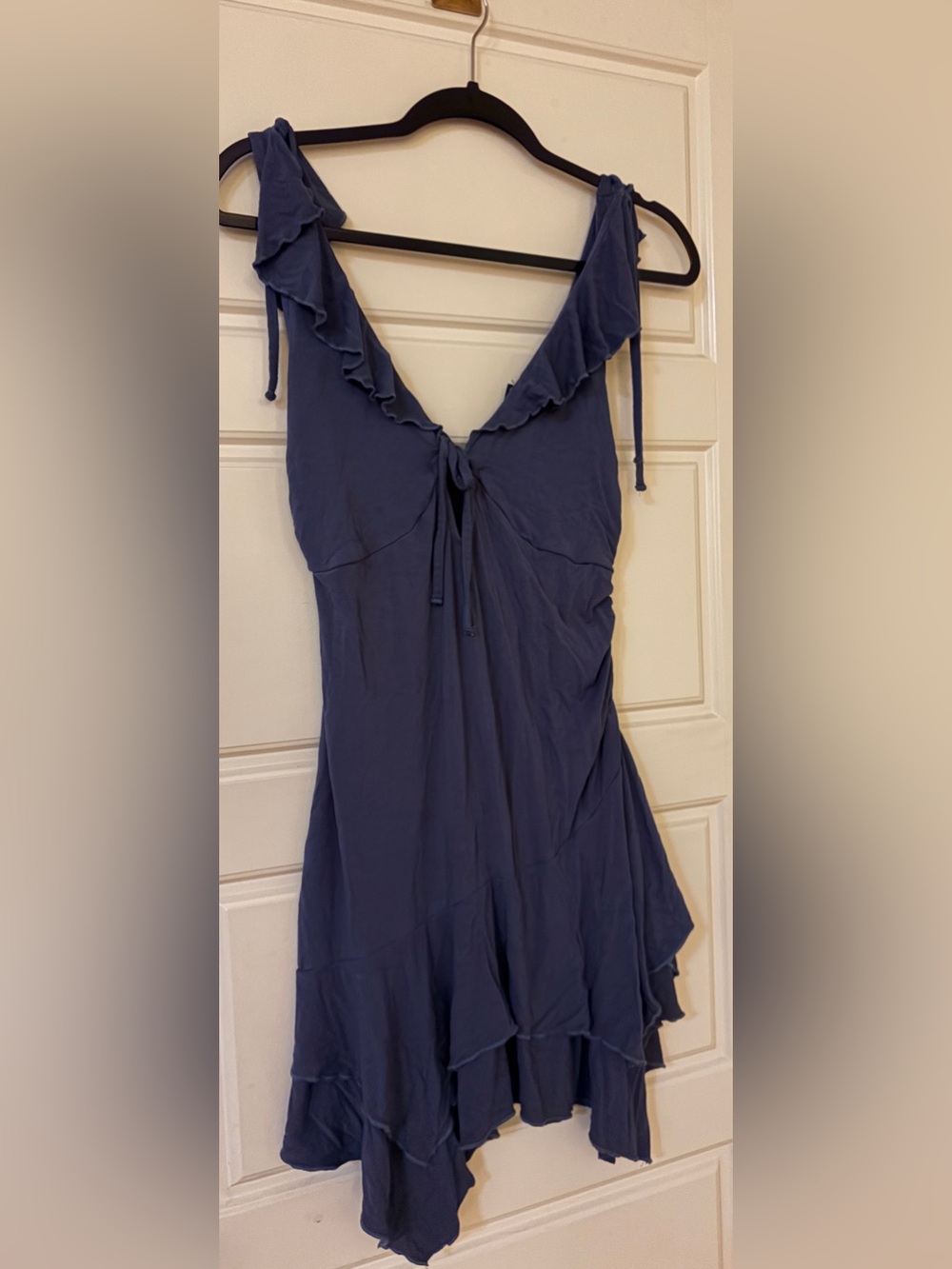 Sleeveless Navy Ruffle Tie-Front Dress